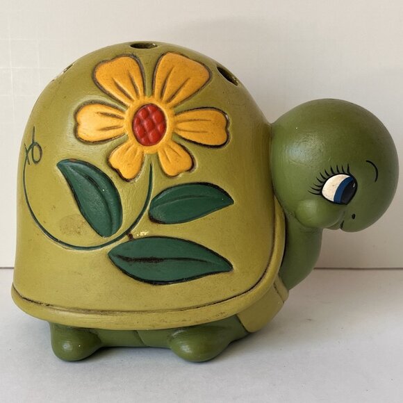 MCM 70s BoHo Ceramic Turtle Tortoise Figurine w/ Holes for Pens Makeup Brushes - Picture 3 of 13